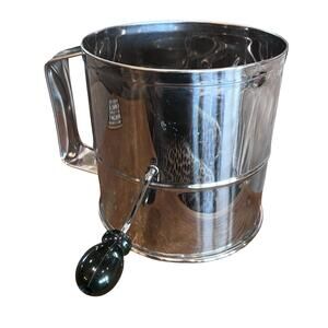 8-Cup Flour Sifter Stainless Steel & Brass, Hand Crank 6-1/2" T 6" W Fox Run